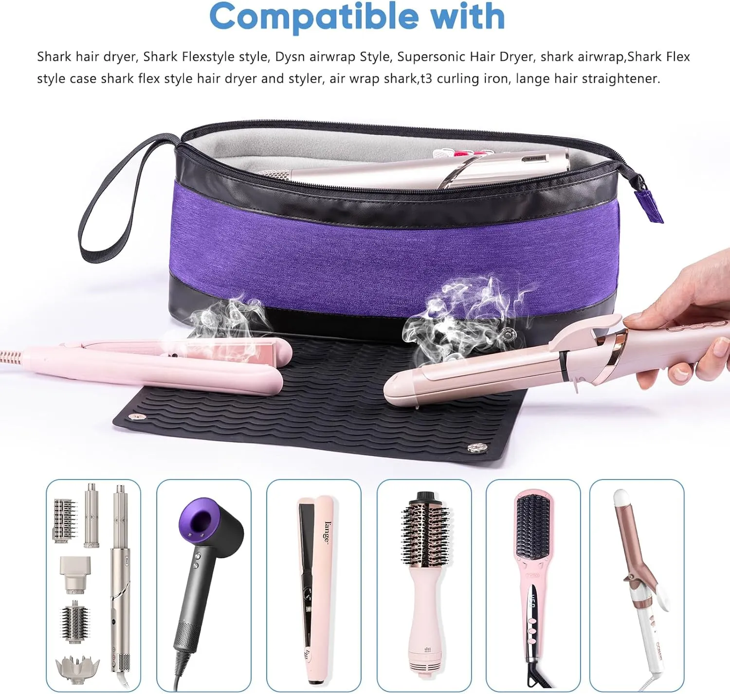 2IN1 Hair Tools Travel Bag with Removable Heat Resistant Mat Curling Iron Travel Case, Hair Dryer Organizer for Flat Irons, Straighteners and Haircare Accessories, Hot Tools Travel Bag Hair