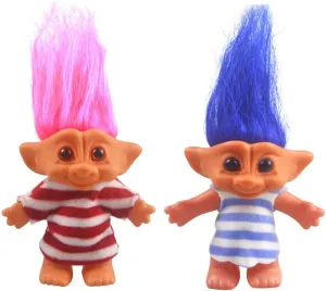 2packs Vintage Troll Dolls Set,Lucky Doll Chromatic Adorable for Collections, School Project, Arts and Crafts, Party Favors - 7.5" Tall(Include The Length of Hair) (Style3-Red Blue)