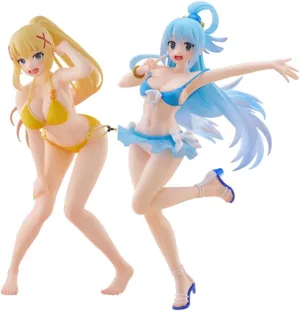 2pcs Darknes and Aqua Figurine Anime Swimsuit Figure 7.09" PVC Model Standing Pose Aqua Action Figures Desktop Decoration Collections