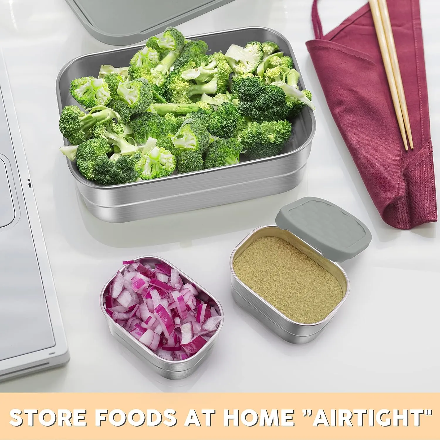 3 CUP 1 CUP Stainless Steel Lunch Snack Containers Set | Leak Proof 304 Stainless Steel Food Containers with Silicone Lids - Perfect Metal Lunch Box for School and Daycare (25oz 8oz*2)