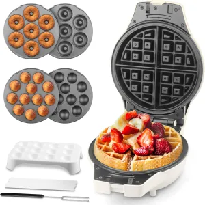 3 in 1 Thick Belgian Waffle Maker with Removable Plates, 8" Non Stick Belgian Waffle Iron Removable Plates, Mini Donut Maker Machine, Cake Pop Maker Machine Set with Accessories & Tools