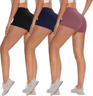 3 Pack Biker Shorts for Women – 8"/5"/3" High Waisted Tummy Control Workout Yoga Running Athletic Shorts