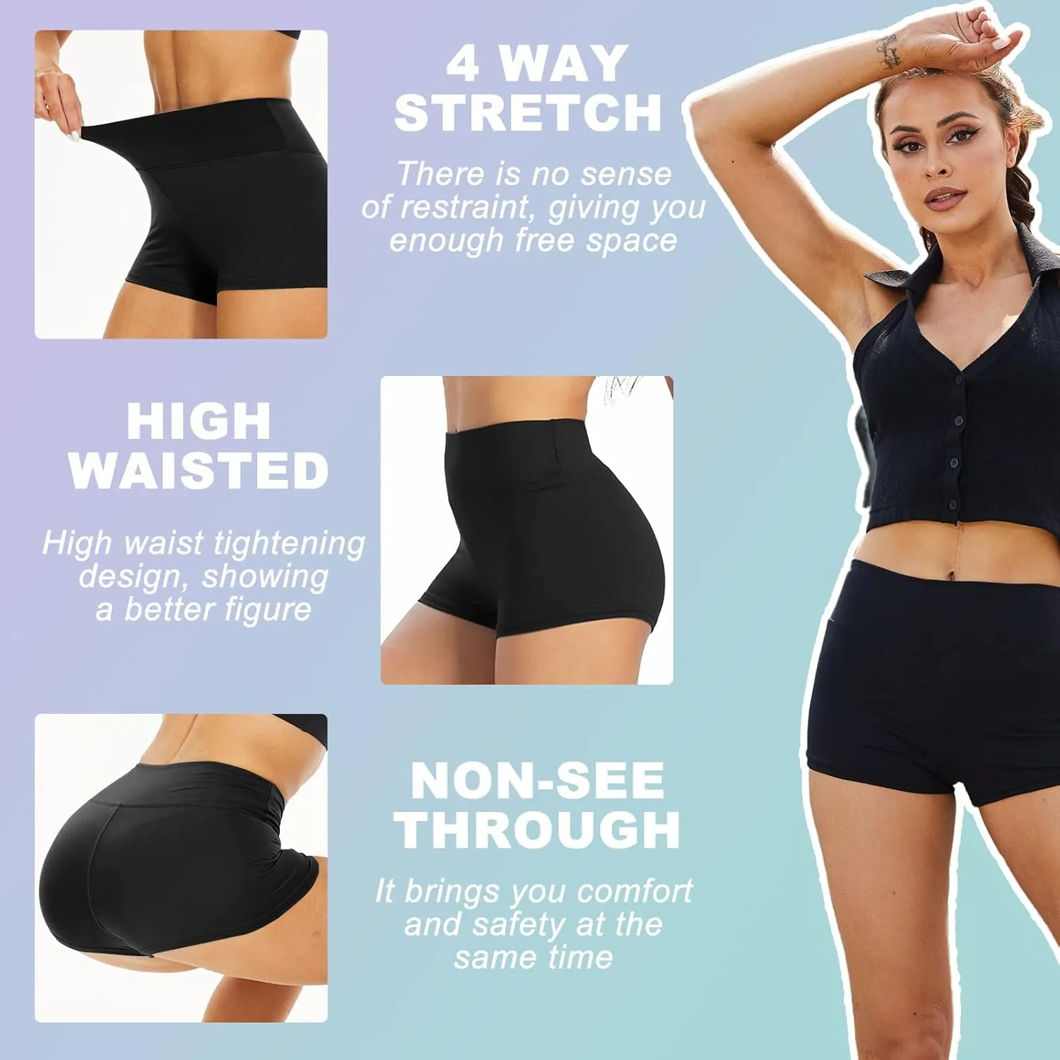3 Pack Biker Shorts for Women – 8"/5"/3" High Waisted Tummy Control Workout Yoga Running Athletic Shorts