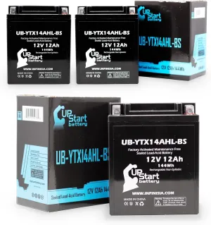 3-Pack UB-YTX14AHL-BS Battery Replacement for Gilera XRT 350 CC Motorcycle - Factory Activated, Maintenance Free, Motorcycle Battery - 12V, 12AH, UpStart Battery Brand