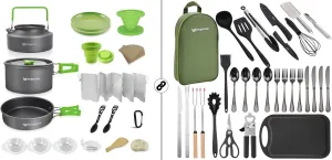 30Pcs Camping Cooking Utensils Set & 20Pcs Outdoor Camping Cookware Mess kit Green Bundle