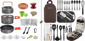 30Pcs Camping Cooking Utensils Set & 20Pcs Outdoor Camping Cookware Mess kit Brown Bundle