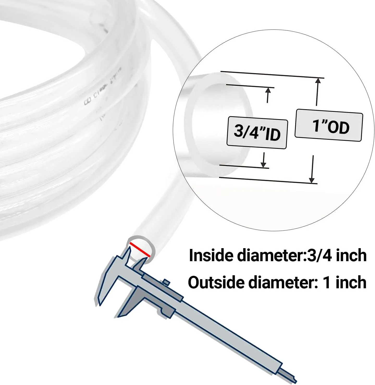 3/4’’ ID × 1’’ OD - 50 ft Clear Vinyl Tubing Flexible PVC Tubing,Lightweight Plastic Tubing,Oil Resistant Hybrid Multipurpose Industrial Vinyl Hose