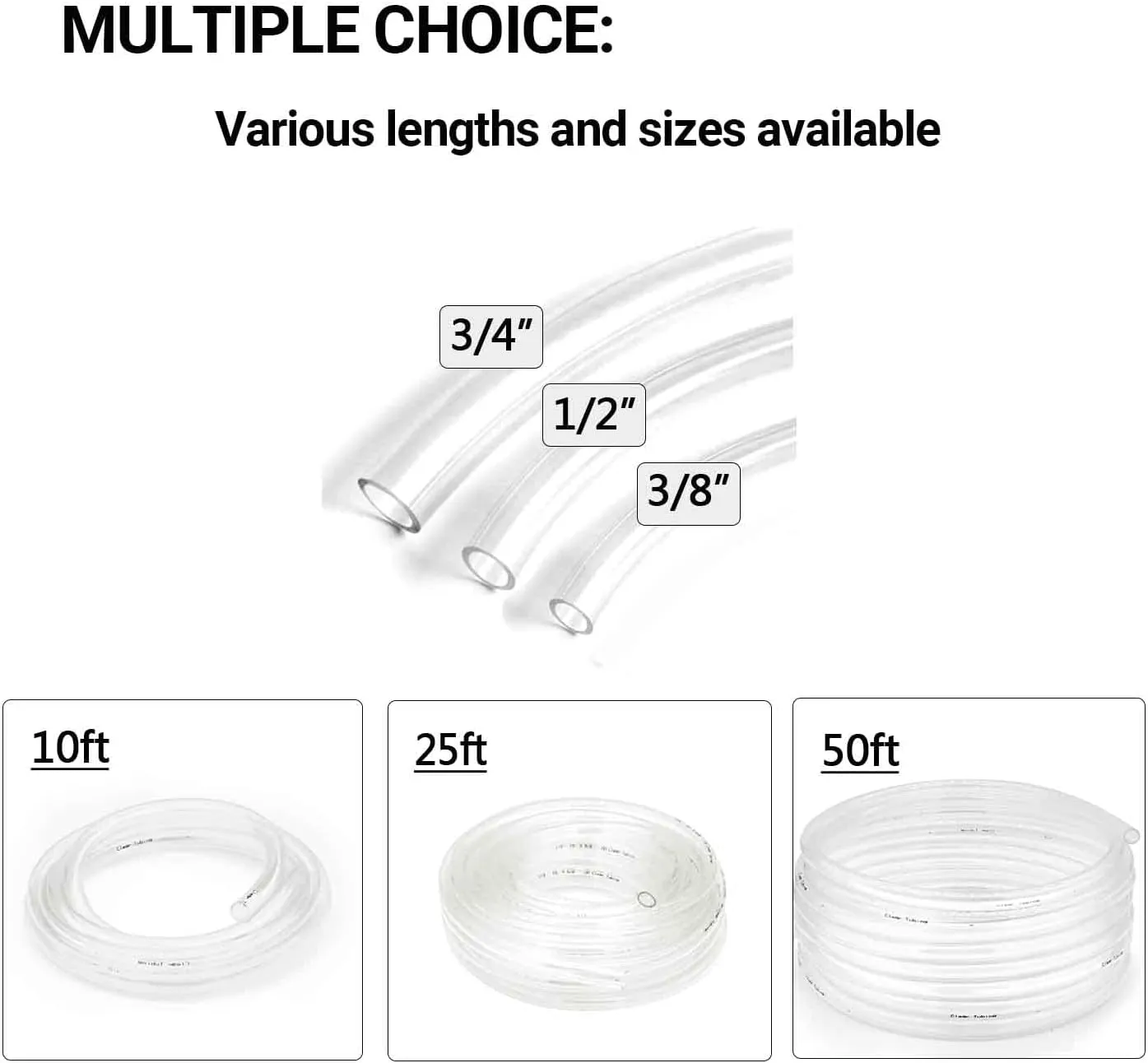 3/4’’ ID × 1’’ OD - 50 ft Clear Vinyl Tubing Flexible PVC Tubing,Lightweight Plastic Tubing,Oil Resistant Hybrid Multipurpose Industrial Vinyl Hose