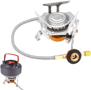3500W Stove For Camping Portable, Backpacking Portable Burner Stove With Foldable Outdoor Cooking For, 360° Windproof Piezo Ignition With Efficient Gas Support Stable Triangle, silver