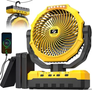 36000mAh Portable Camping Fan - 150HRS Rechargeable Fan with Detachable Battery with LED & Remote - 4 Speeds Battery Powered for Tent,Travel, Office, Jobsite