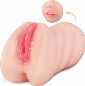 3 in 1 Pocket Pussy Male Masturbators with Lifelike Face, Sex Doll with Realistic Textured Mouth Vagina and Tight Anus, Masturbator Male Stroker Deep Throat Oral Adult Sex Toys for Men(Flesh)