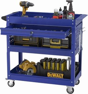3 Tier Rolling Cart, Heavy Duty Utility Industrial Service Carts on Wheels, Metal Tool Cart with Locked Drawers, Ideal for Garage, Warehouse and Repair Shop（Blue）