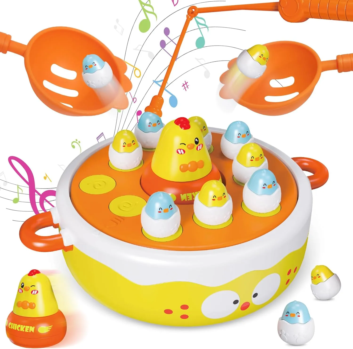 4 in 1 Toys for Ages 5-7, Bounce and Catch Chicken Games | Rotating Board Games for Kids 4-6 | Fishing Game Magnetic | Toddler Toys Bowling, Parent-Child Interactive Family Games