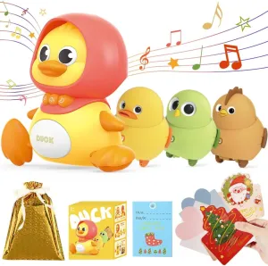 4 Pcs Baby Toys Musical Duck Crawling Baby Toys Set with Music & Light, Early Learning Educational Toy for Babies 12 Months 18 Months Birthday Toy for 1 2 3 Year Old Boys Girls (Yellow)