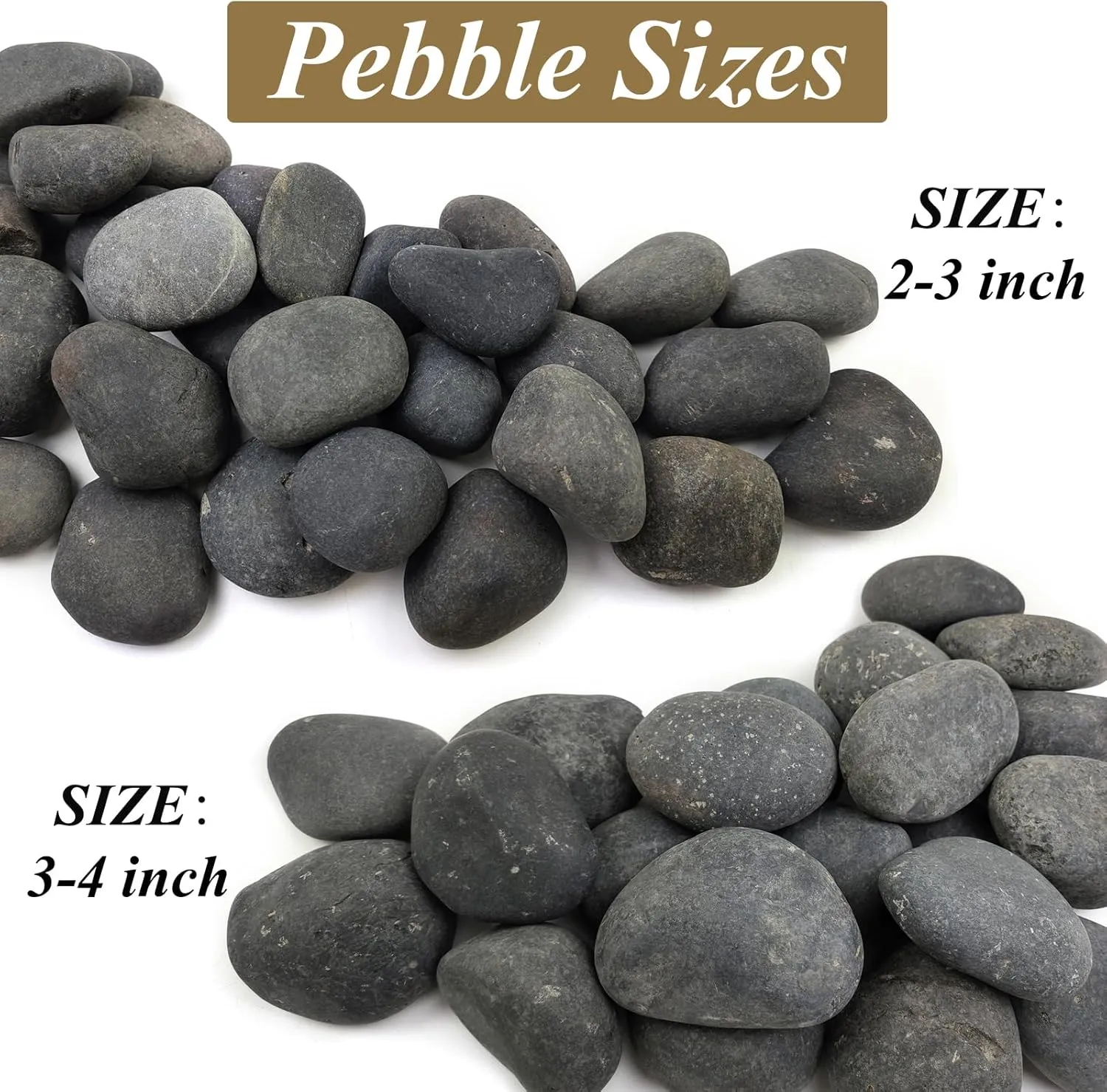 40 lbs Bulk Black River Rocks for Landscaping, 3-4 Inch Mexican Beach Pebbles, Decorative Black Stones for Planters Garden Fish Tank Walkways and Outdoor Decorative Stones