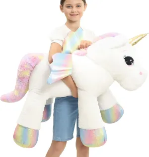 44 Inch Giant Unicorn Stuffed Animal Pillow, Cute Soft Big Unicorn with Rainbow Wings Large Plush Toy, Gifts for Girlfriend Girls Boys Kids Birthday Valentines Christmas