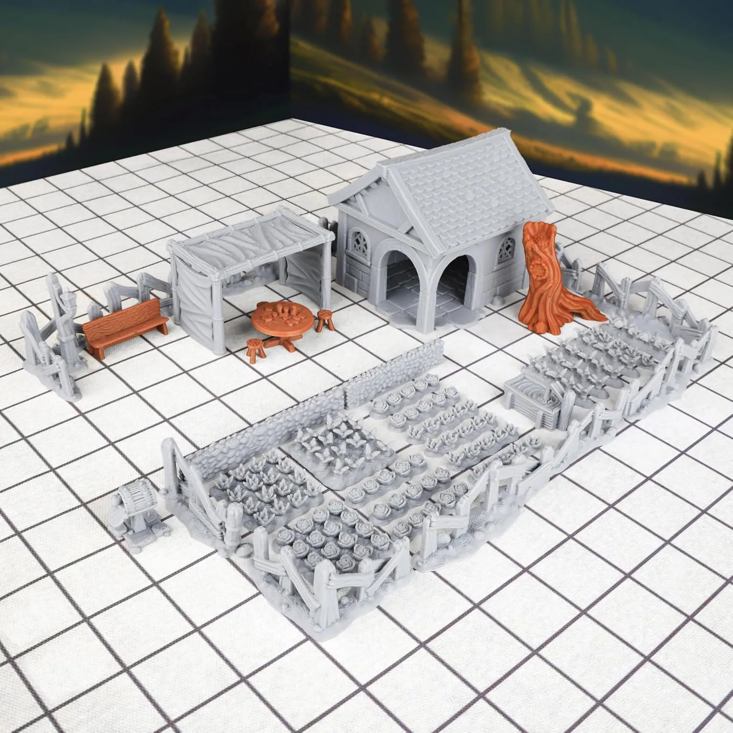 47pcs Village Yard Terrain Set for DND and Tabletop Games, 28mm Miniatures, 3D Printed Plastic