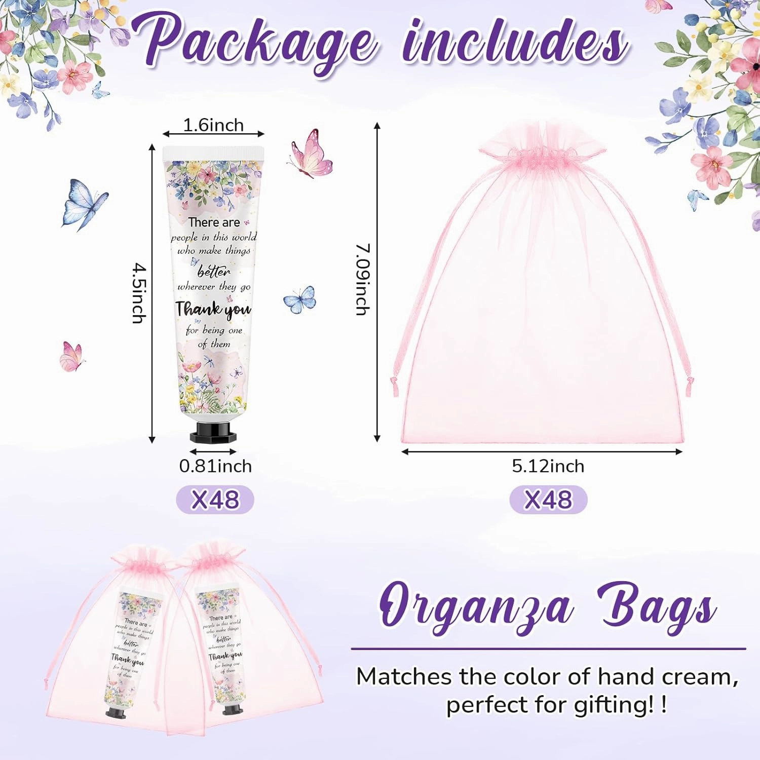 48 Sets Baby Shower Hand Cream Bulk Appreciation Baby Shower Favors Bridal Thank You Hand Cream for Guests Travel Size Lotion with Organza Bags