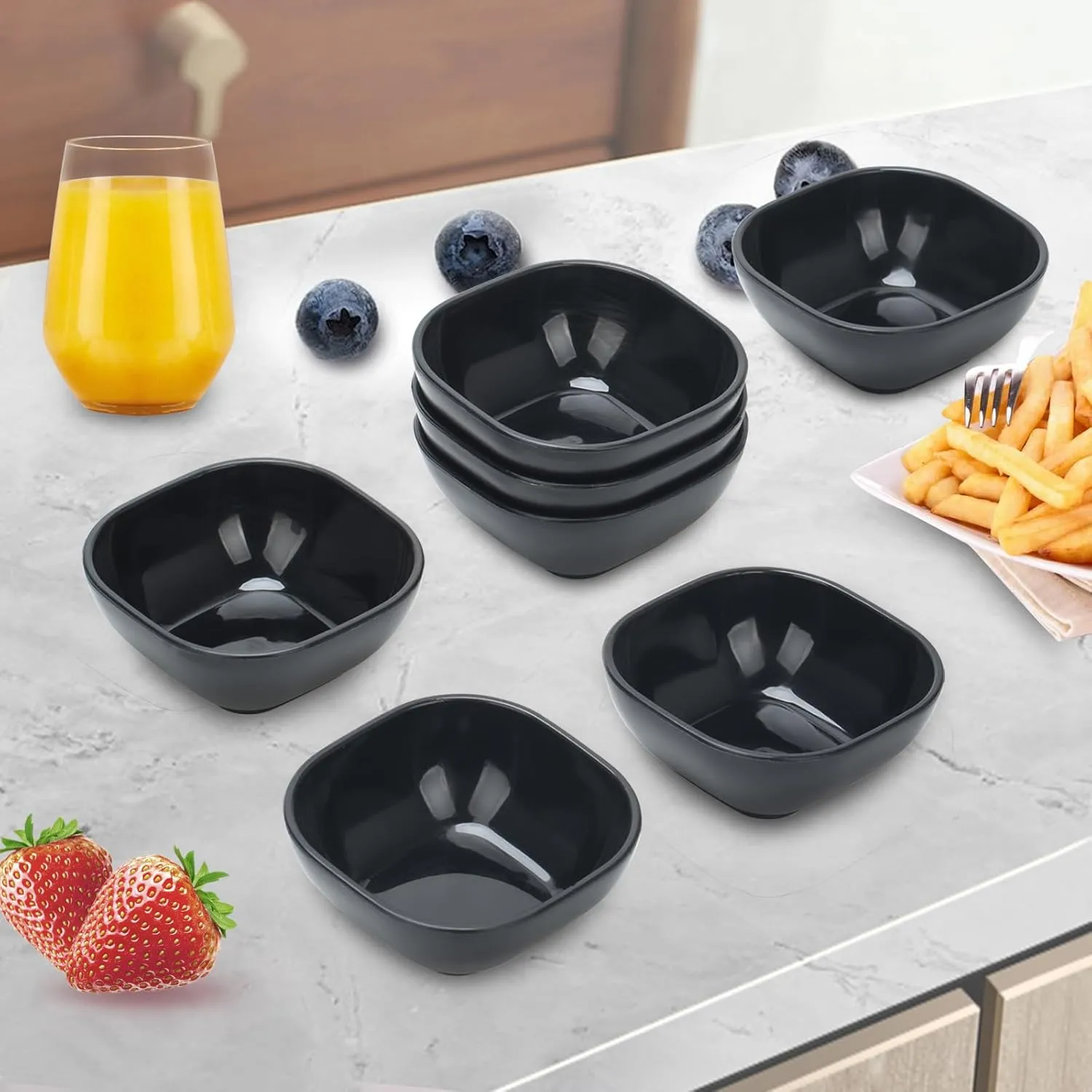 4.8OZ Unbreakable Wheat Straw Dipping Bowls,Small Prep Bowls, Dip Bowls for Side Dish,Ketchup,Candy, Dessert, Nuts, Party, Dips,Condiments,Sauces, Ingredients,BBQ,Set of 10 (black)
