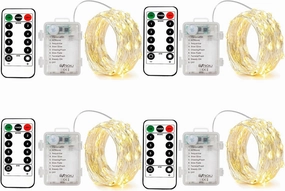 4 Pack Battery Operated Fairy String Lights, 8 Modes 5M Silver Wire with Remote & Timer - 50 LEDs Waterproof for Bedroom, Wedding, Christmas, Party Decorations (Warm White)