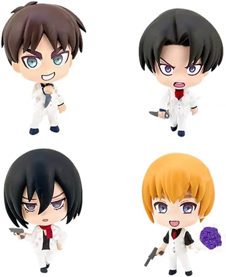 4pcs Eren Jaeger Figure White Suit Uniform Armin Arlert Action Figures Cute Anime Figurine Model Desktop Decoration Collections 5cm