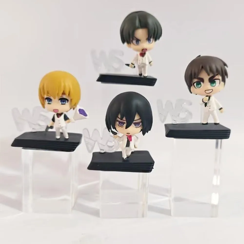 4pcs Eren Jaeger Figure White Suit Uniform Armin Arlert Action Figures Cute Anime Figurine Model Desktop Decoration Collections 5cm
