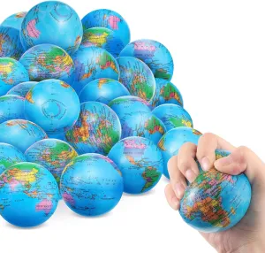 50 Pcs Globe Stress Balls 3 Inch World Stress Balls Mini Globe Planet Soft Foam Stress Ball Toy Bulk Educational for School, Classroom, Party Favors
