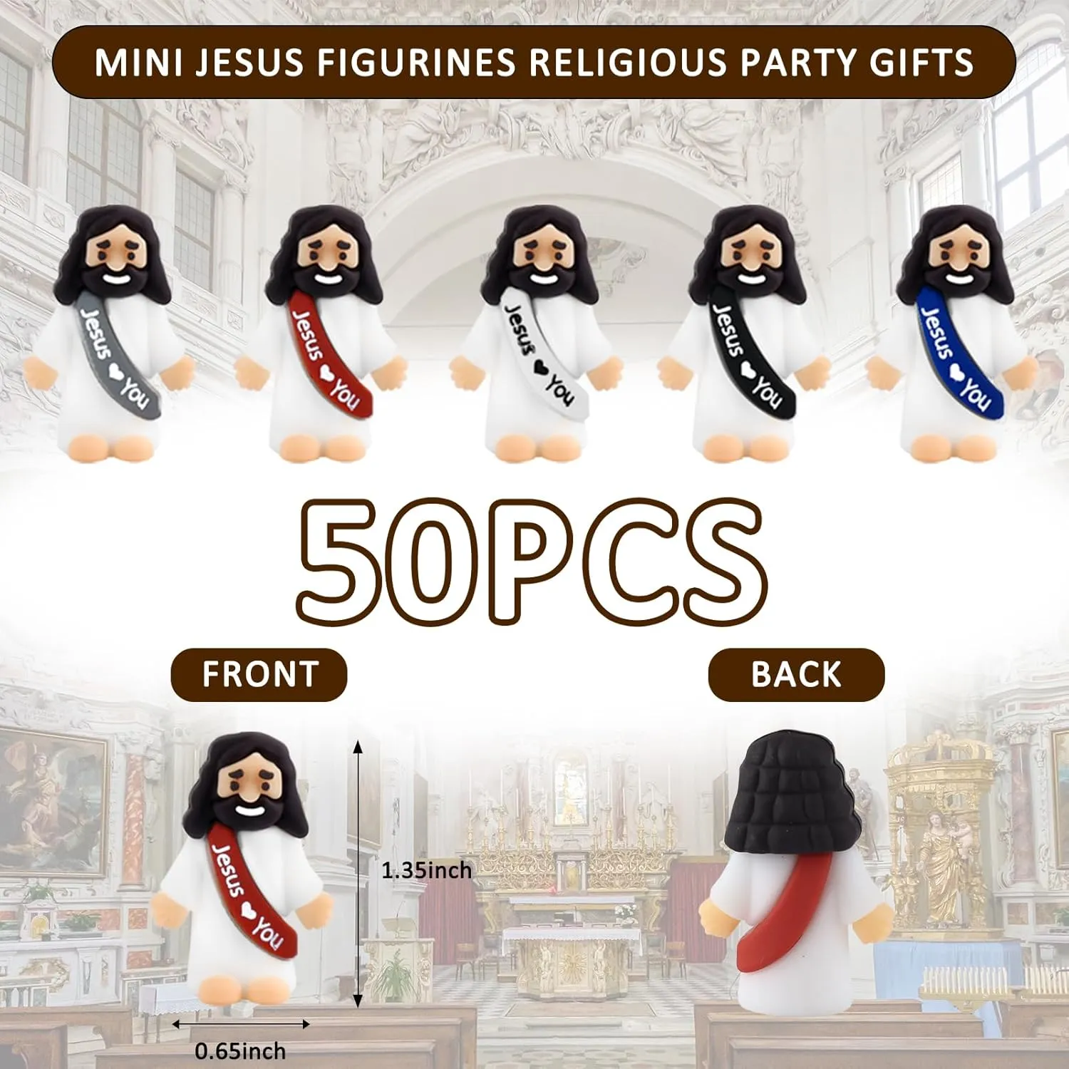 50Pcs Little Jesus Figures Bulk Mini Jesus Love You Figurines Tiny Small Rubber Jesus Toys to Hide Miniature Jesus Easter Egg Fillers Christmas Stuffers Religious Sunday School Baptism Gift