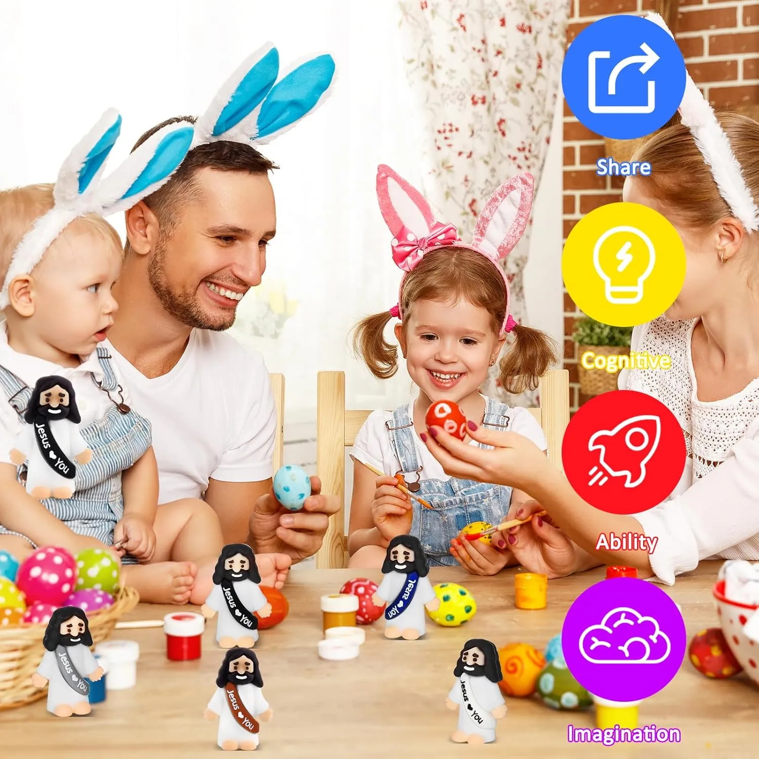 50Pcs Little Jesus Figures Bulk Mini Jesus Love You Figurines Tiny Small Rubber Jesus Toys to Hide Miniature Jesus Easter Egg Fillers Christmas Stuffers Religious Sunday School Baptism Gift