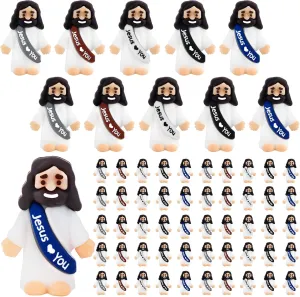 50Pcs Little Jesus Figures Bulk Mini Jesus Love You Figurines Tiny Small Rubber Jesus Toys to Hide Miniature Jesus Easter Egg Fillers Christmas Stuffers Religious Sunday School Baptism Gift