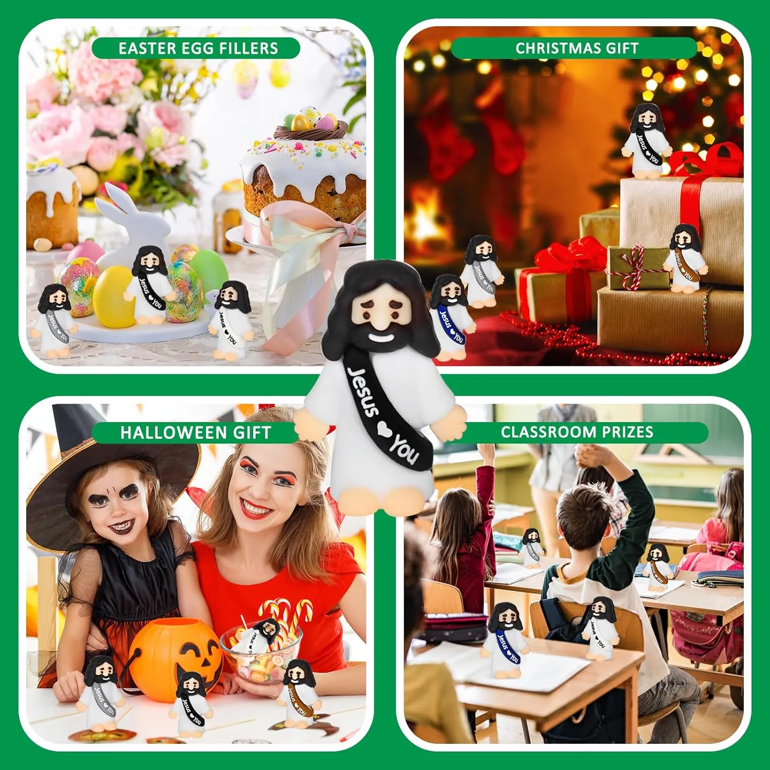 50Pcs Little Jesus Figures Bulk Mini Jesus Love You Figurines Tiny Small Rubber Jesus Toys to Hide Miniature Jesus Easter Egg Fillers Christmas Stuffers Religious Sunday School Baptism Gift