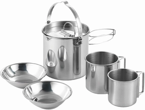 5pcs Camping Cookware Set Outdoor Portable Picnic Cookware Kit Stainless Steel Travel Tableware Cooking Accessory
