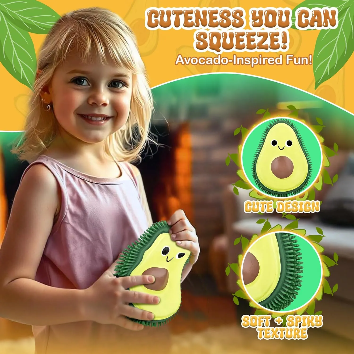 6-Inch Puffer Avocado Squeeze Toy - Forest & Twelfth Set of 3 Avocado Squishy Fruit Stress Balls, Cute Avocado Toys for Kids, Toddlers, All-Occasion Gift for Birthdays, Anniversaries