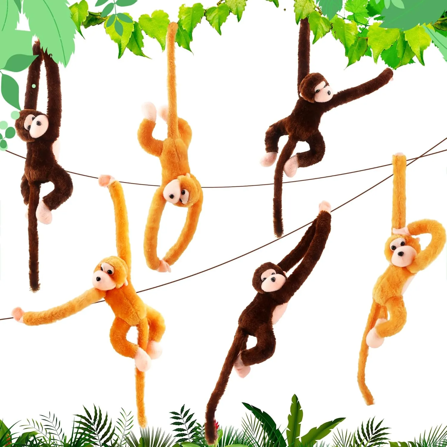 6 Pack Monkey Stuffed Animal Plush - 24 Inch Hanging Monkey Toy for Birthday Animal Party Favor