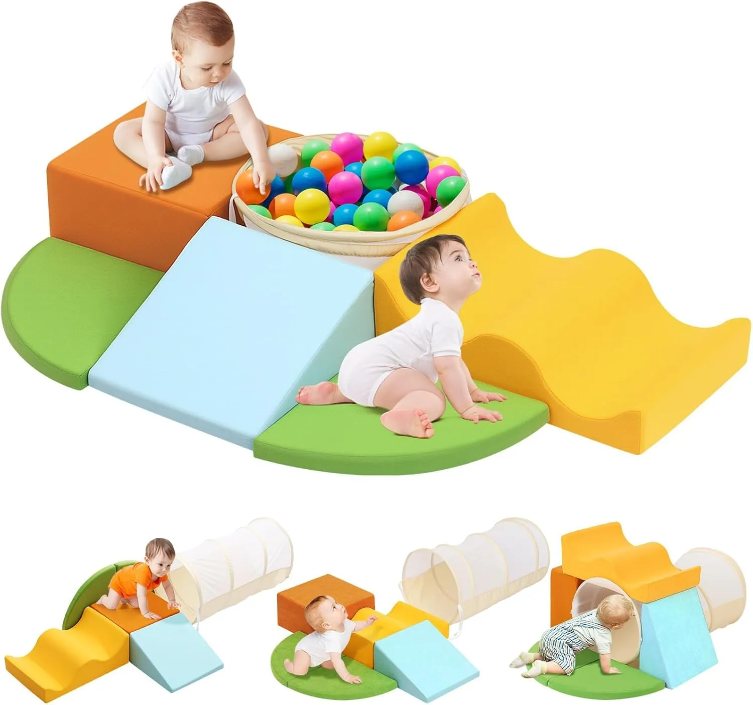 6-Piece Soft Toddler Climbing Toys Set - Indoor Toys with Climbing Blocks & Tunnel for Toddlers 1-3, Baby Crawl,Play Climbing for Kids,Baby Blocks,Tunnel
