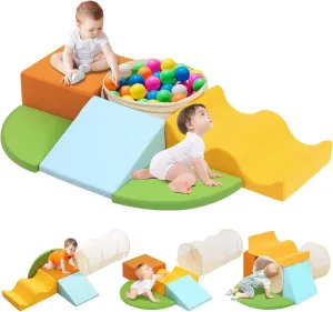 6-Piece Soft Toddler Climbing Toys Set - Indoor Toys with Climbing Blocks & Tunnel for Toddlers 1-3, Baby Crawl,Play Climbing for Kids,Baby Blocks,Tunnel