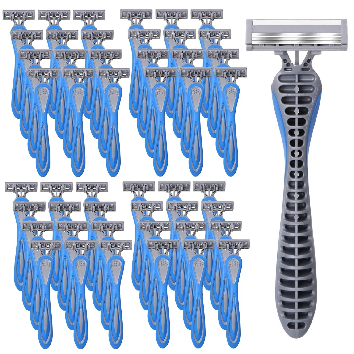 60 Pcs Mens Disposable Razors Bulk 3 Blade Sensitive Skin Shaving Razor Long Blade for Hotel Spa Travel