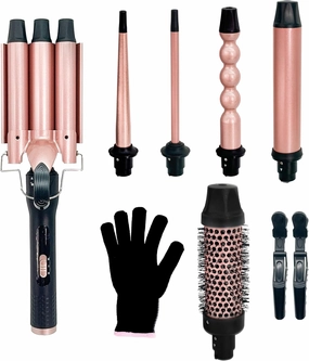 6 in 1 Hair Curling Iron Set with Curling Brush and 5 Interchangeable Ceramic Curling Wand (0.35"-1.25"), Curling Wand Set with 2 Temp Heating Setting, Contain Protective Glove and 2 Clips