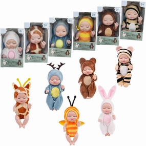 6 Pcs 4 Inch Mini Reborn Baby Dolls Toy Set Realistic Baby Doll with Cute Animal Clothes Gifts for Girls Boys Birthday Christmas