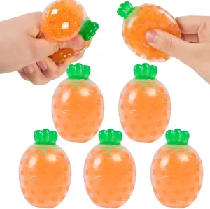 6pcs Carrot Stress Toys Kid's Party Entertainment Props Artificial Vegetable Squeeze Toy Mini Beads Blow Up Decompression for Adult