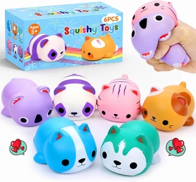 6PCS Cat Squishies Slow Rising Stress Balls for Kids Adults Jumbo Foam Squishy Toys Anxiety Relief Fidget Toys Treasure Box Classroom Prizes Party Favors Stocking Stuffers Valentines Easter Goodie Bag