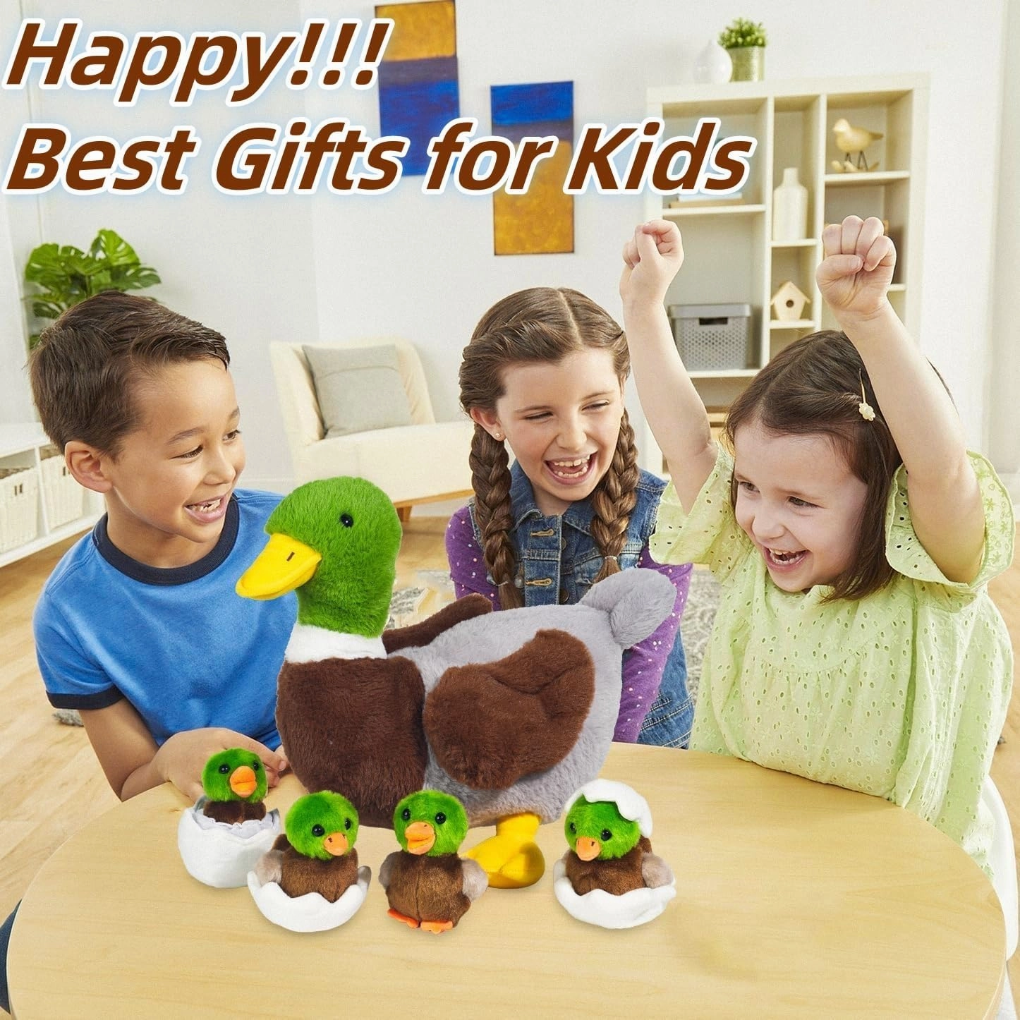 7 in 1 Mallard Duck Stuffed Animals Duck Plush Toys, Zipper Mommy Stuffed Ducks with 4 Baby Ducklings Toy and Eggs Ducks Plushies for Kids Birthday Easter Stuffers Surprise Gifts Farm Party Decors