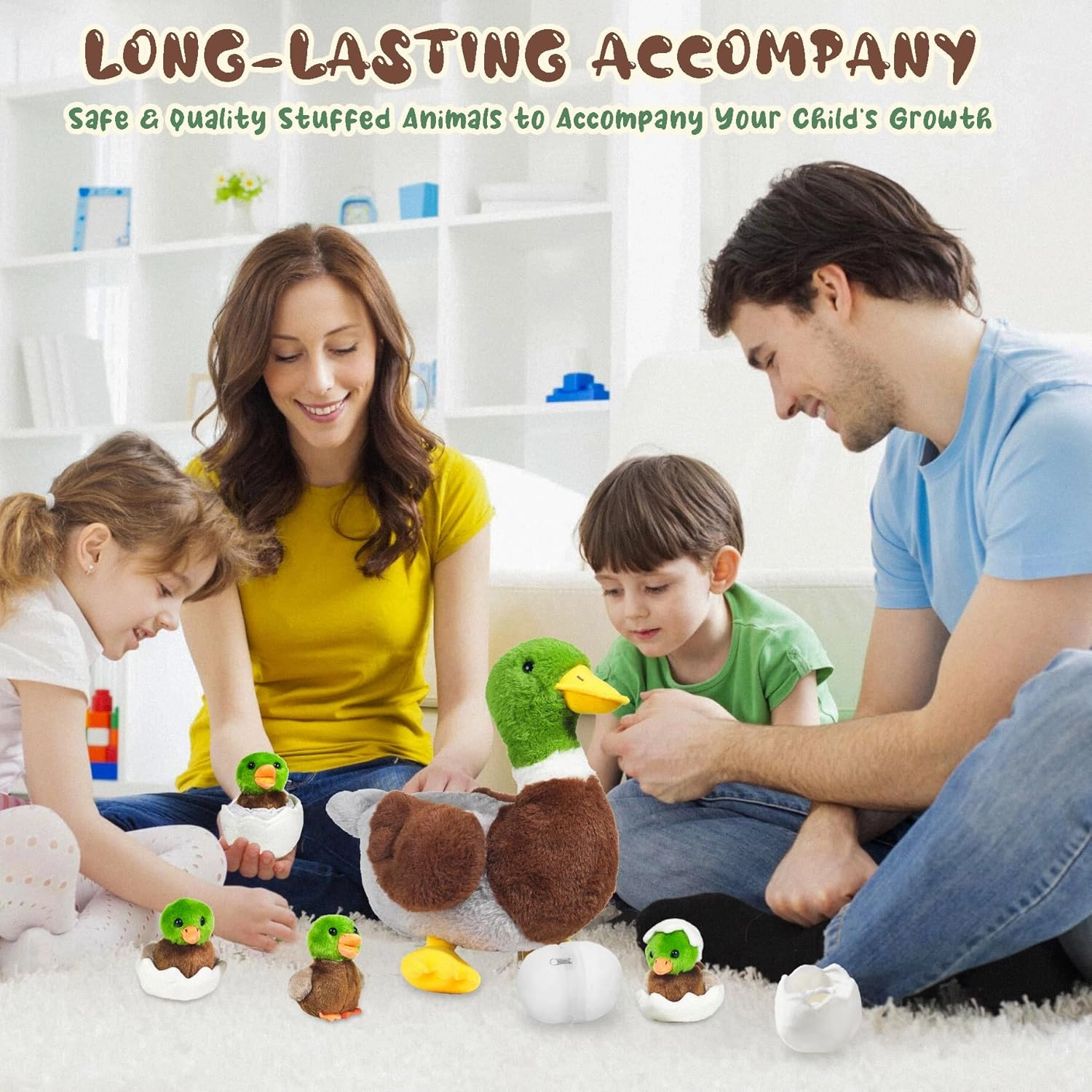 7 in 1 Mallard Duck Stuffed Animals Duck Plush Toys, Zipper Mommy Stuffed Ducks with 4 Baby Ducklings Toy and Eggs Ducks Plushies for Kids Birthday Easter Stuffers Surprise Gifts Farm Party Decors
