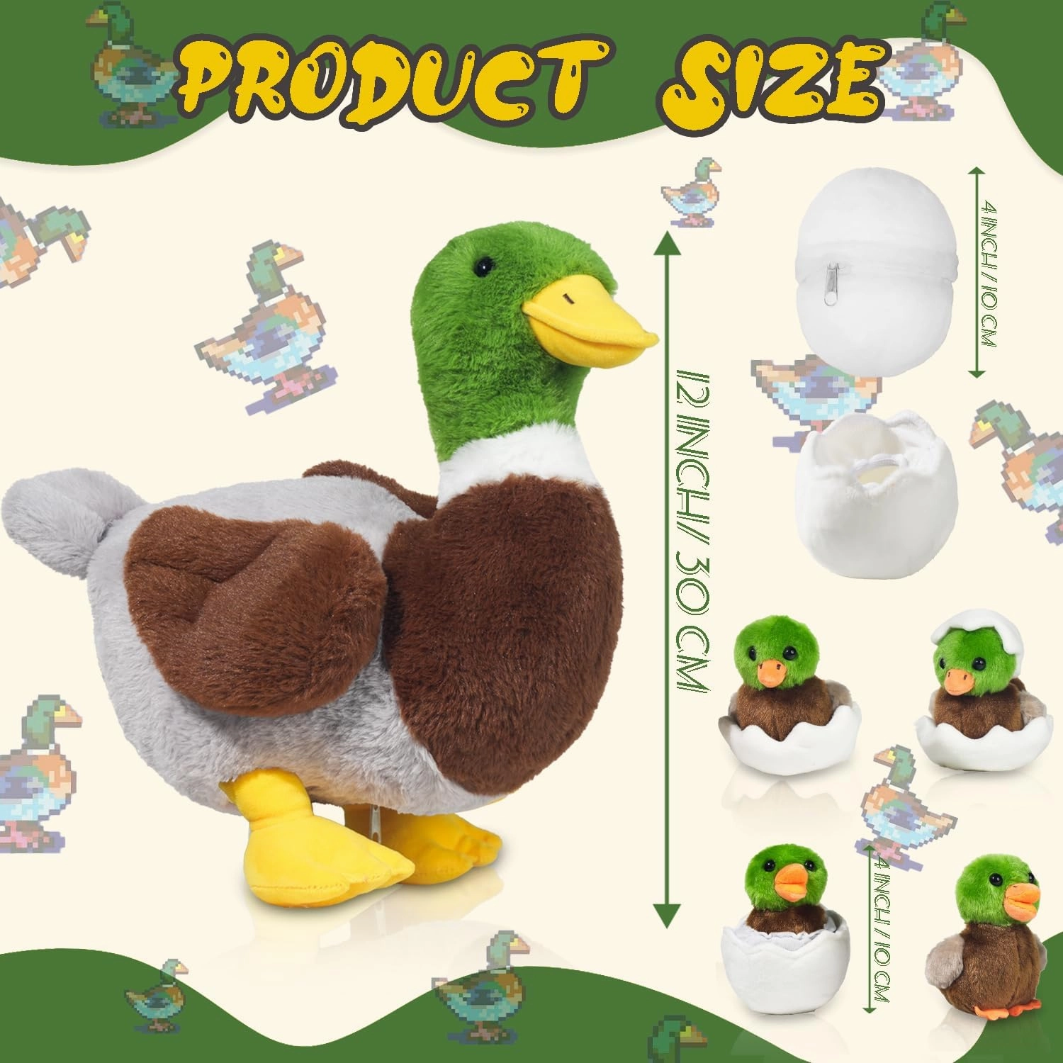 7 in 1 Mallard Duck Stuffed Animals Duck Plush Toys, Zipper Mommy Stuffed Ducks with 4 Baby Ducklings Toy and Eggs Ducks Plushies for Kids Birthday Easter Stuffers Surprise Gifts Farm Party Decors