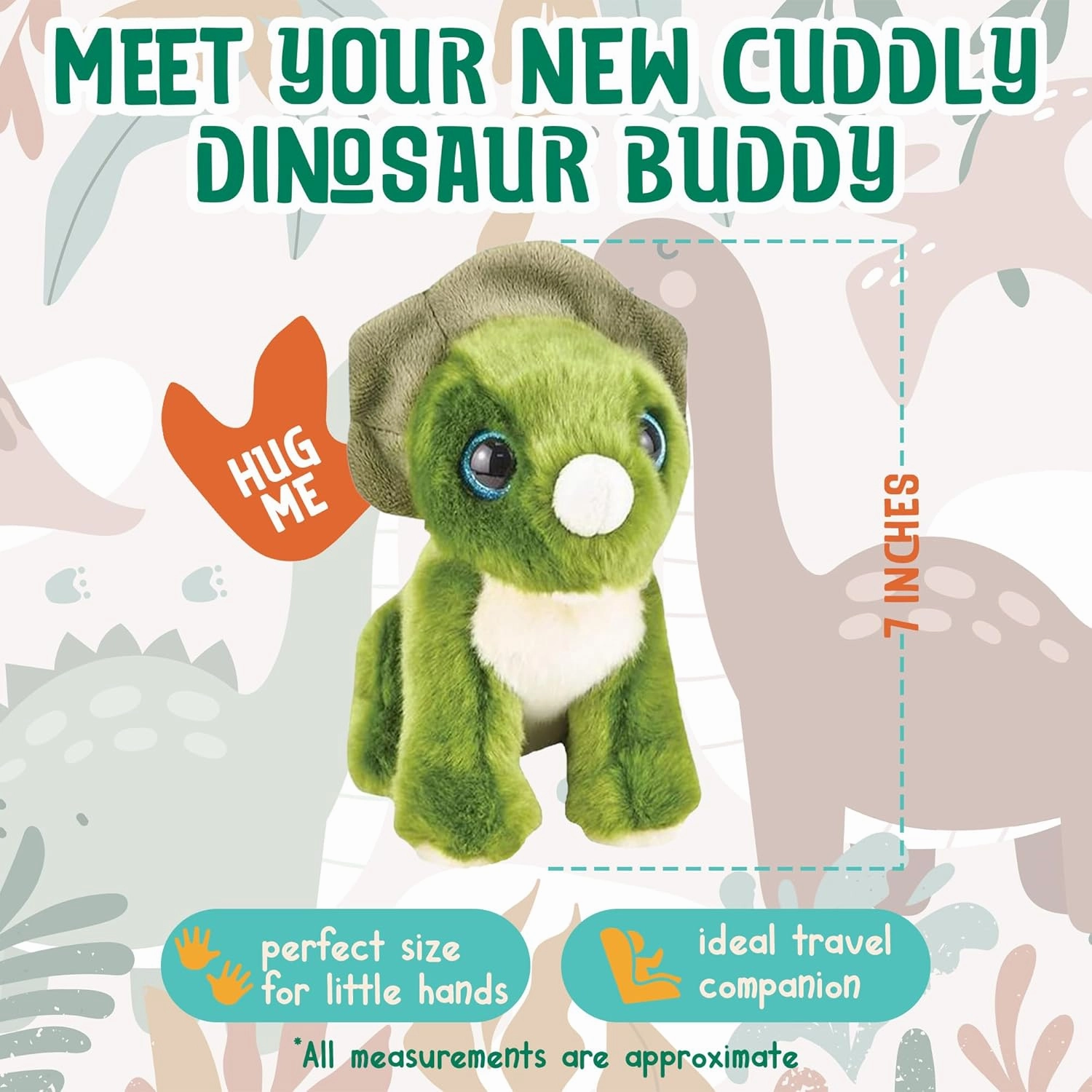 7” Triceratops Dinosaur Stuffed Animal Plush Toy, Cute, Ultra Cuddly, Huggable Soft Dino Toy, Nursery Decor, Baby Shower Decorations, Birthday Gift for Boys and Girls (7" Triceratops)