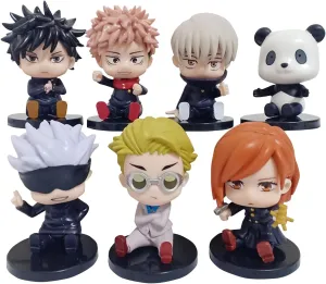 7pcs JJK Mini Figures Set Geto Suguru Action Figure 7cm Cute Anime Figurines JJK Fushiguro Toji Statue Cake Topper Desktop Collections