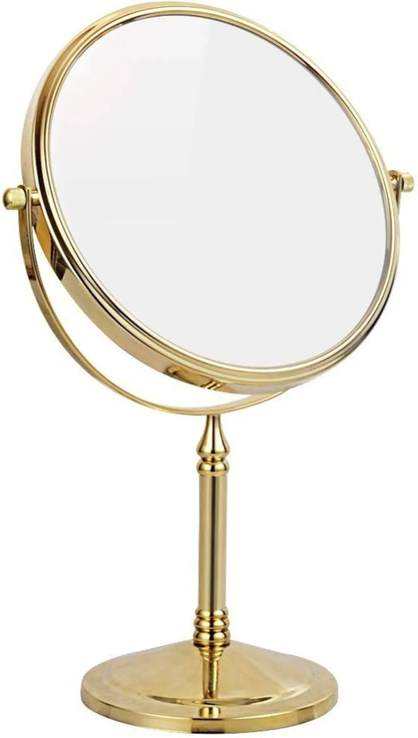 8 Inch Countertop Makeup Mirrors, Double Sided Brass Standing Vanity Mirror, 1X and 3X/5X/7X/10X Magnifying, 360° Rotation Tabletop Cosmetic Mirrors,Gold,10X