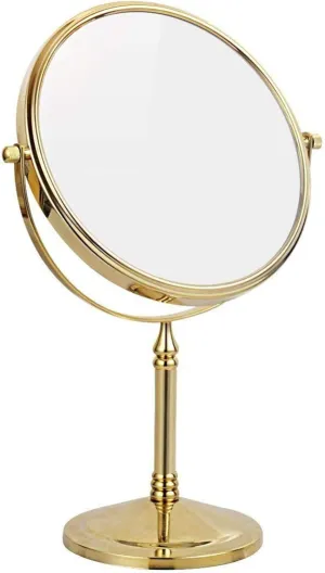 8 Inch Countertop Makeup Mirrors, Double Sided Brass Standing Vanity Mirror, 1X and 3X/5X/7X/10X Magnifying, 360° Rotation Tabletop Cosmetic Mirrors,Gold,10X