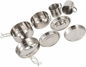 8 Pcs Backpacking Camping Cookware Picnic Cooking Cook Set Camping Cooking Pots Outdoor Tableware