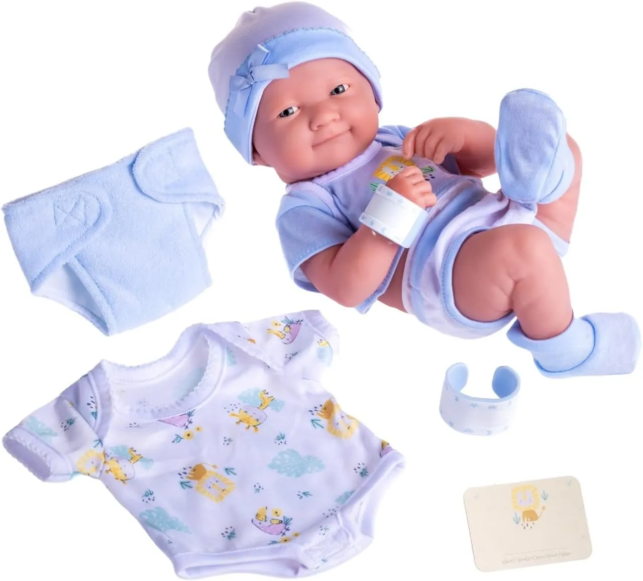 8 piece Layette Baby Doll Gift Set | JC Toys - La Newborn Nursery | 14" Life-Like Smiling Doll w/ Accessories | Blue | Ages 2 